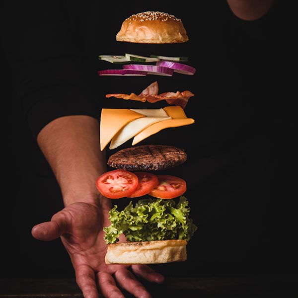 image of a deconstructed hamburger for an article about MEP design for restaraunts