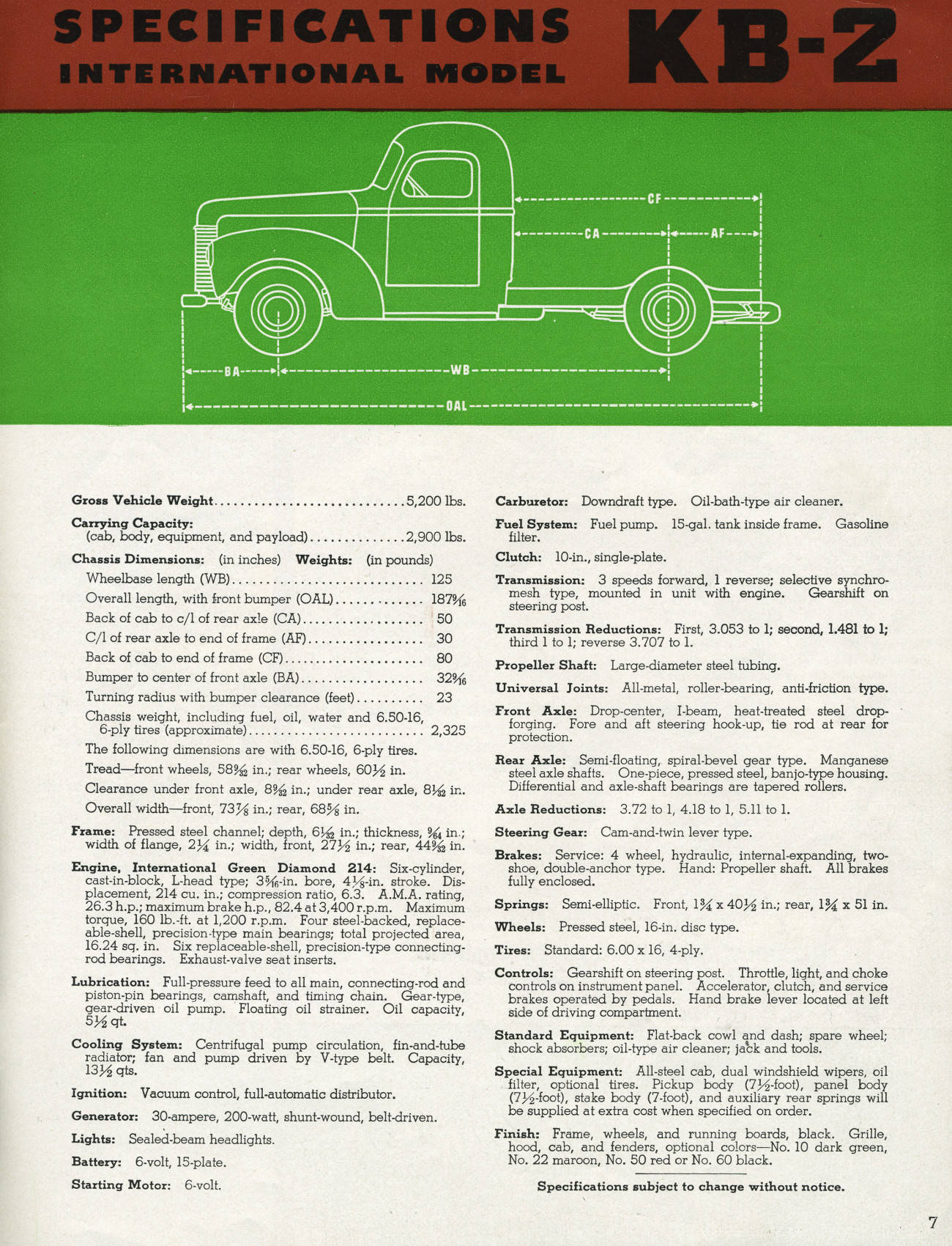kb-2 truck specs